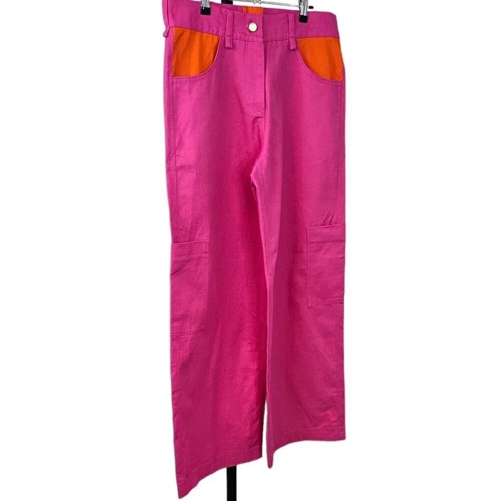 Serena Bute London High Rise Color Block Pink Wide Leg Pant Size Medium 10 Cargo - Picture 7 of 10
